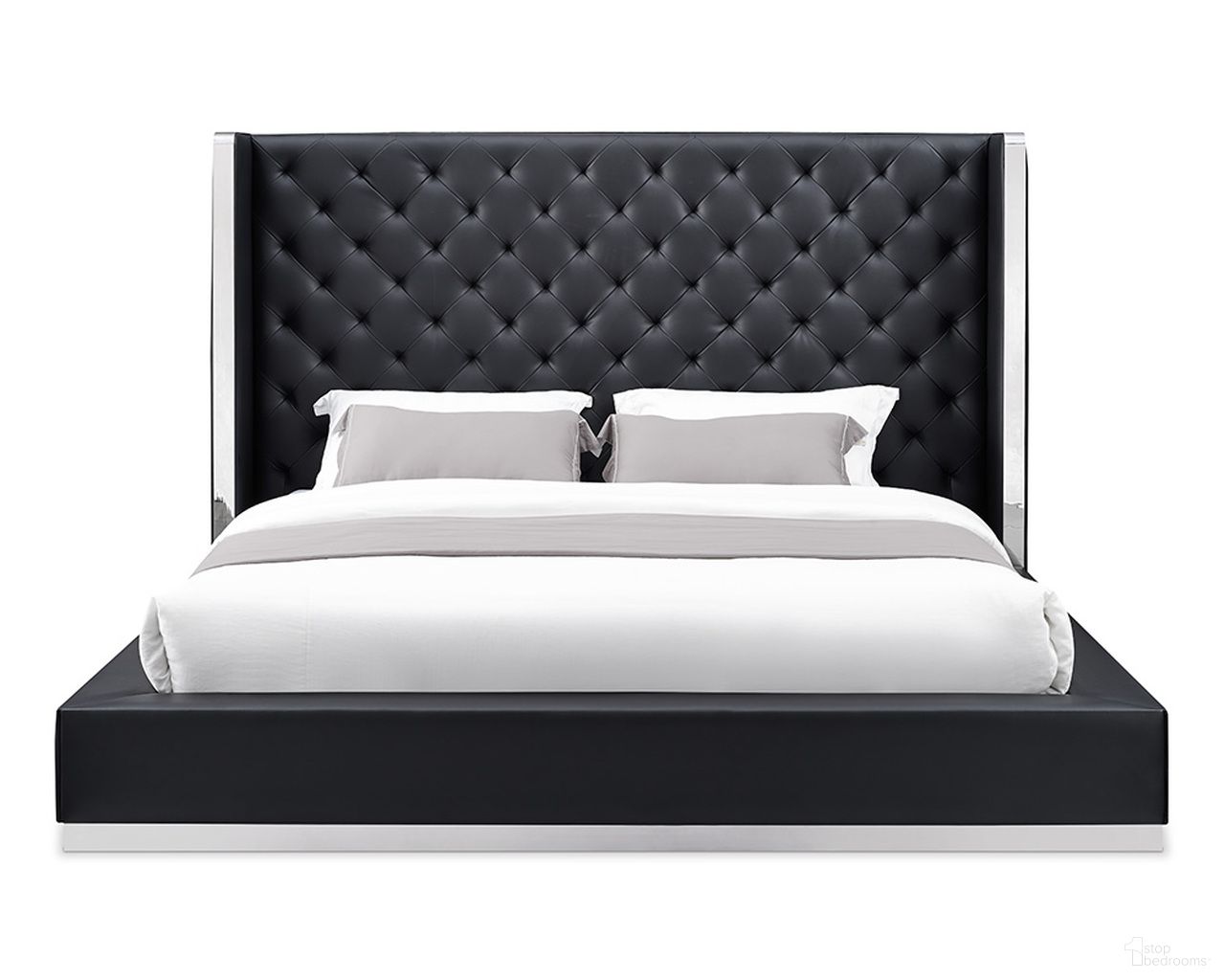 Tufted Faux Leather King Bed Frame In Black