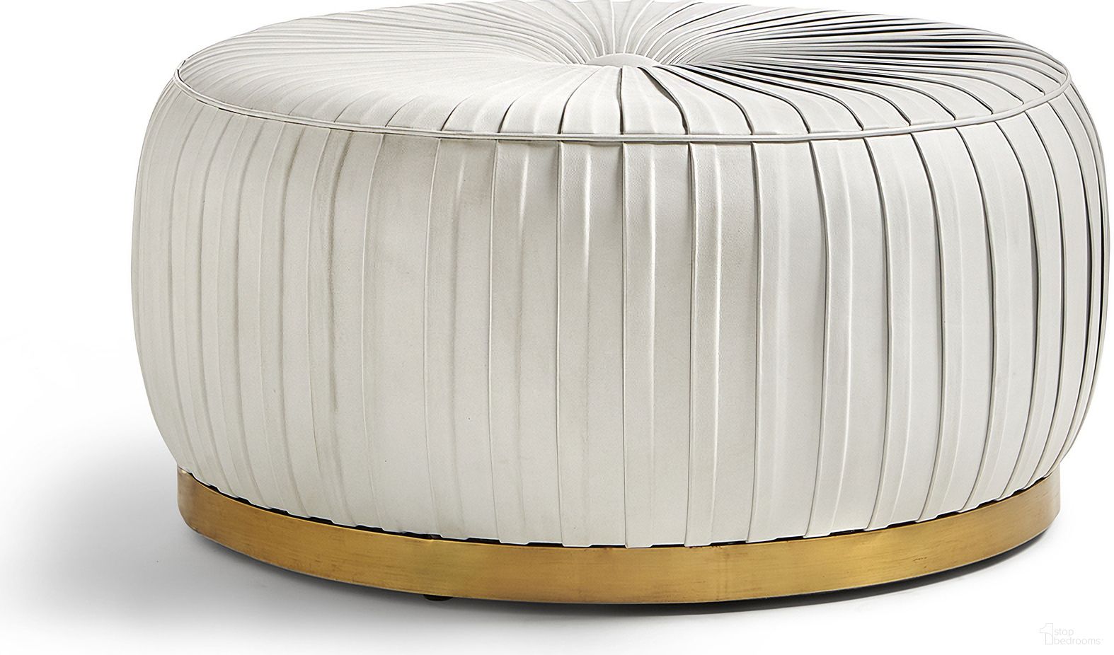 The appearance of Tufted Ottoman In White and Brass designed by Maitland-Smith in the modern / contemporary interior design. This white/brass piece of furniture  was selected by 1StopBedrooms from Maitland Smith Collection to add a touch of cosiness and style into your home. Sku: 8396-43. Material: Leather.