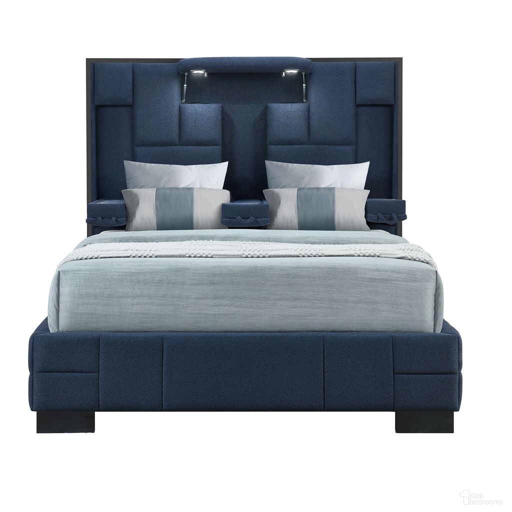 The appearance of Tufted Upholstered Lighted King Bed Frame In Navy Blue designed by Homeroots in the modern / contemporary interior design. This navy blue piece of furniture  was selected by 1StopBedrooms from  to add a touch of cosiness and style into your home. Sku: 564740. Material: Fabric. Bed Size: King. Bed Type: Upholstered Bed.