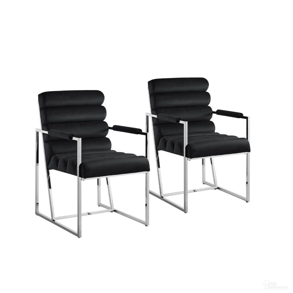 The appearance of Tufted Upholstered Velvet Dining Arm Chairs Set of 2 In Black and Silver Metallic designed by Homeroots in the modern / contemporary interior design. This black and silver metallic piece of furniture was selected by 1StopBedrooms from to add a touch of cosiness and style into your home. Sku: 545054. Material: Velvet. Chair Type: Arm Chair.