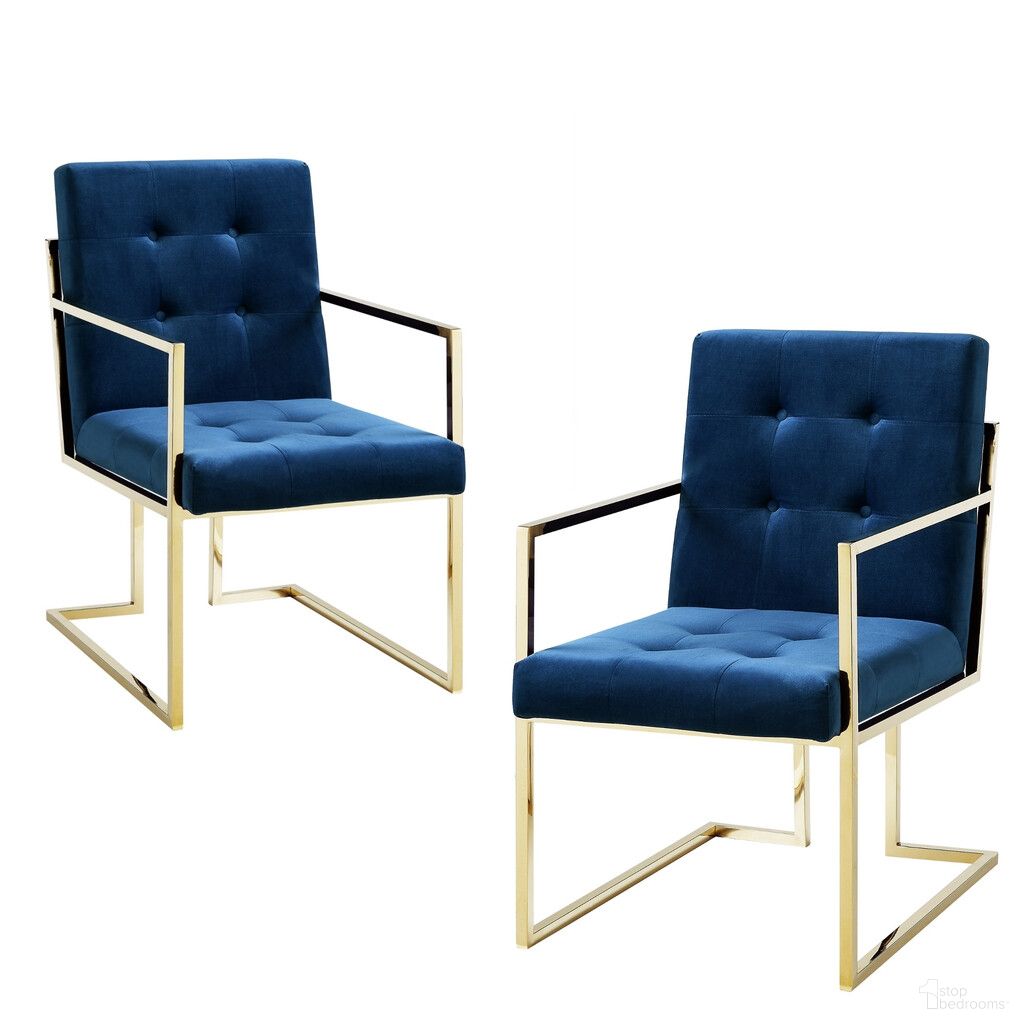 The appearance of Tufted Upholstered Velvet Dining Arm Chairs Set of 2 In Navy Blue and Gold designed by Homeroots in the modern / contemporary interior design. This navy blue and gold piece of furniture was selected by 1StopBedrooms from to add a touch of cosiness and style into your home. Sku: 543520. Material: Velvet. Chair Type: Arm Chair.