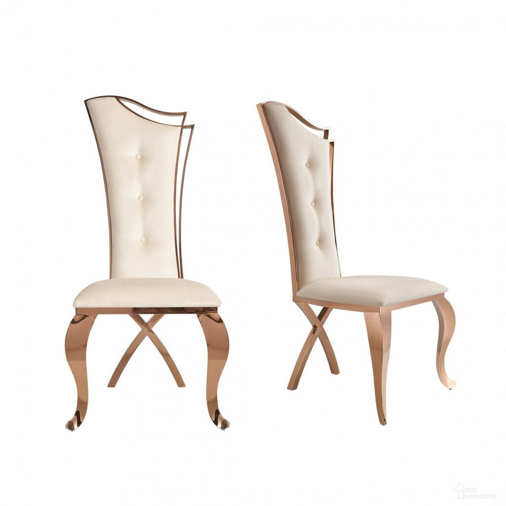 The appearance of Tufted Upholstered Velvet Dining Side Chairs Set of 2 In Beige and Rose Gold designed by Homeroots in the modern / contemporary interior design. This beige and rose gold piece of furniture  was selected by 1StopBedrooms from  to add a touch of cosiness and style into your home. Sku: 487969. Material: Velvet. Chair Type: Side Chair.