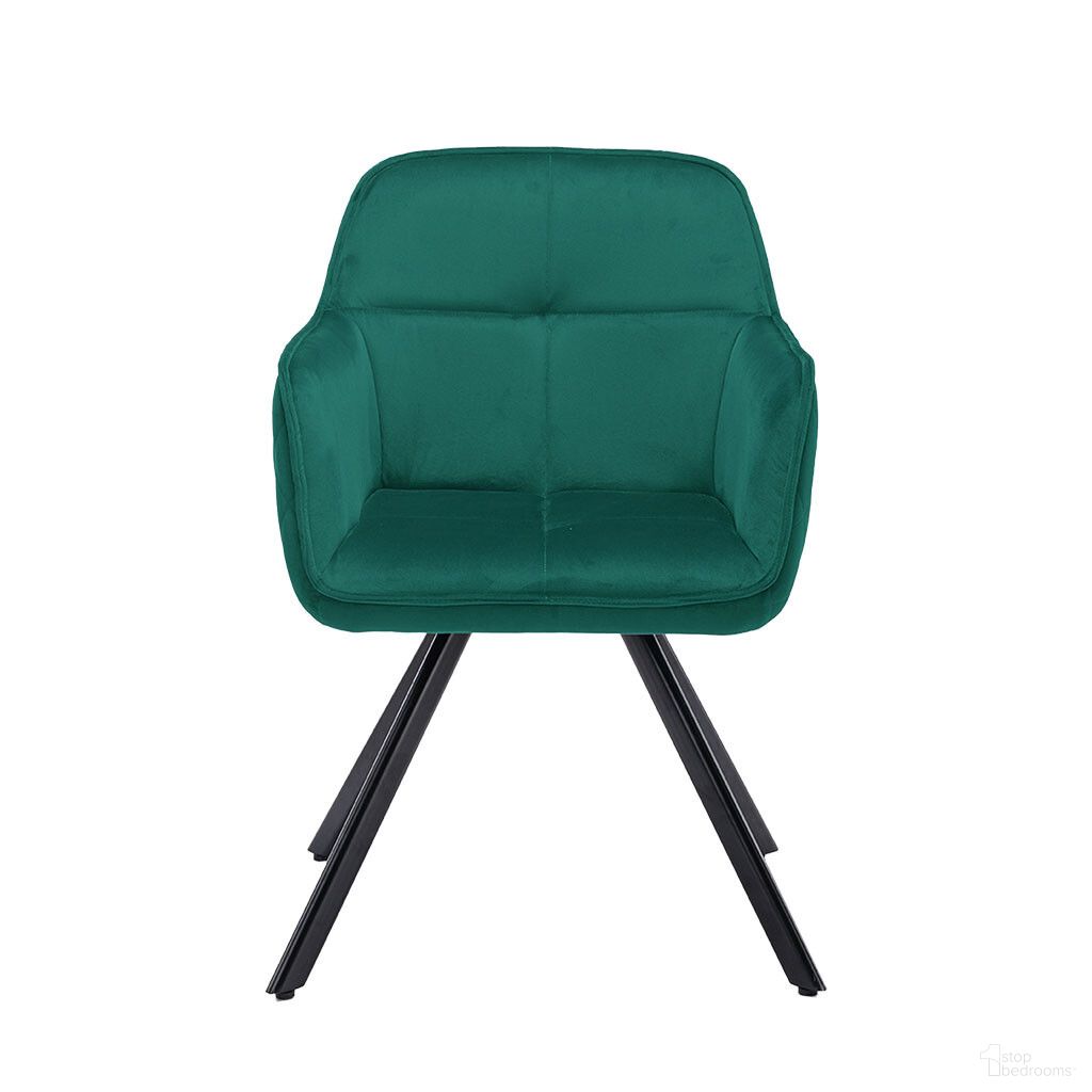 The appearance of Tufted Velvet and Metal Dining Arm Chair In Black and Green designed by Homeroots in the modern / contemporary interior design. This black/green piece of furniture  was selected by 1StopBedrooms from  to add a touch of cosiness and style into your home. Sku: 521274. Material: Velvet. Chair Type: Arm Chair.