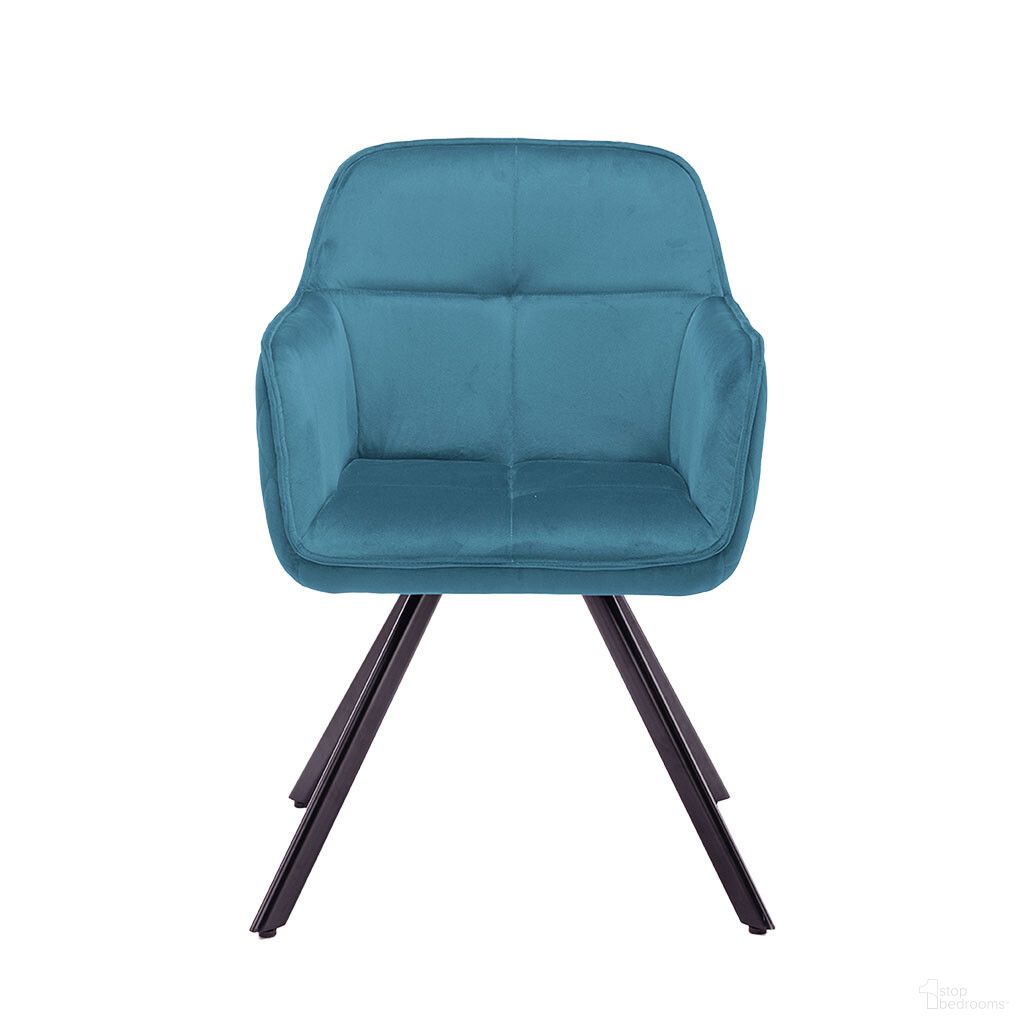 The appearance of Tufted Velvet and Metal Dining Arm Chair In Blue and Black designed by Homeroots in the modern / contemporary interior design. This blue and black piece of furniture  was selected by 1StopBedrooms from  to add a touch of cosiness and style into your home. Sku: 521273. Material: Velvet. Chair Type: Arm Chair.