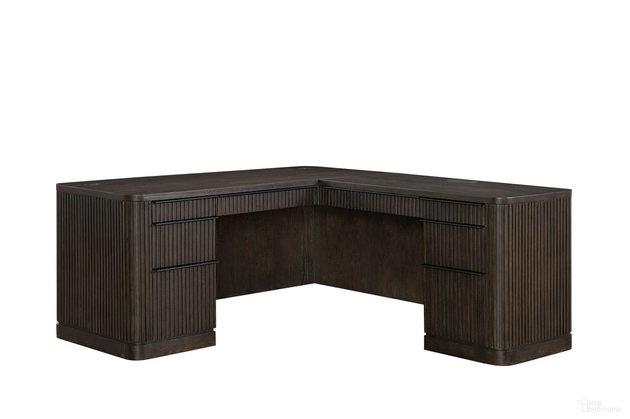 The appearance of Tulane Pedestal L-Desk In Brown designed by Martin Furniture in the modern / contemporary interior design. This brown piece of furniture was selected by 1StopBedrooms from Tulane Collection to add a touch of cosiness and style into your home. Sku: IMTU684R-KIT. Material: Solid Hardwood & Veneers.