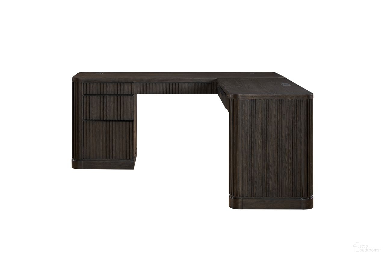 The appearance of Tulane Pedestal L-Desk with Open Return In Brown designed by Martin Furniture in the modern / contemporary interior design. This brown piece of furniture  was selected by 1StopBedrooms from Tulane Collection to add a touch of cosiness and style into your home. Sku: IMTU684. Material: Solid Hardwood & Veneers.