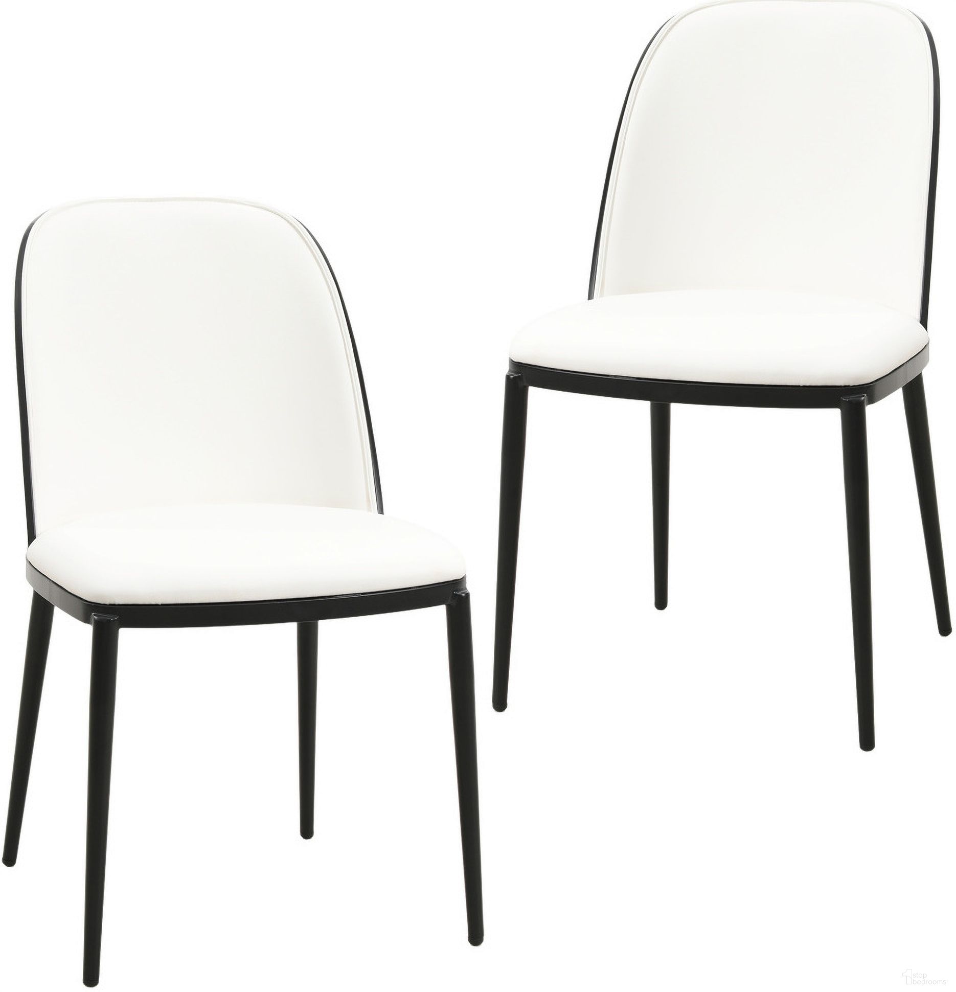 The appearance of Tule Dining Side Chair Set of 2 with Leather Seat and Steel Frame In Black and White designed by LeisureMod in the transitional interior design. This black/white piece of furniture  was selected by 1StopBedrooms from Tule Collection to add a touch of cosiness and style into your home. Sku: TCBL18W2. Material: Wood. Chair Type: Side Chair.