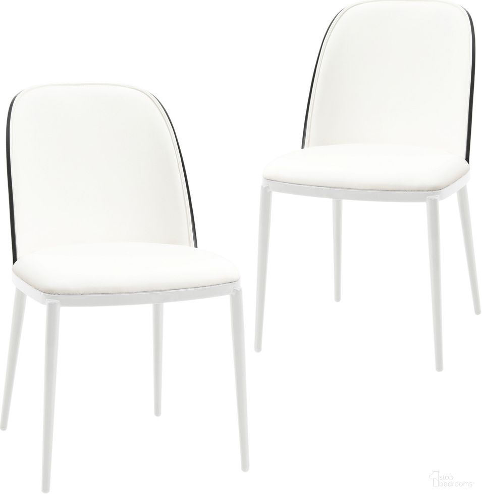 The appearance of Tule Dining Side Chair Set of 2 with Leather Seat and Steel Frame In Black and White designed by LeisureMod in the transitional interior design. This white piece of furniture was selected by 1StopBedrooms from Tule Collection to add a touch of cosiness and style into your home. Sku: TWCBL18W2. Material: Wood. Chair Type: Side Chair.