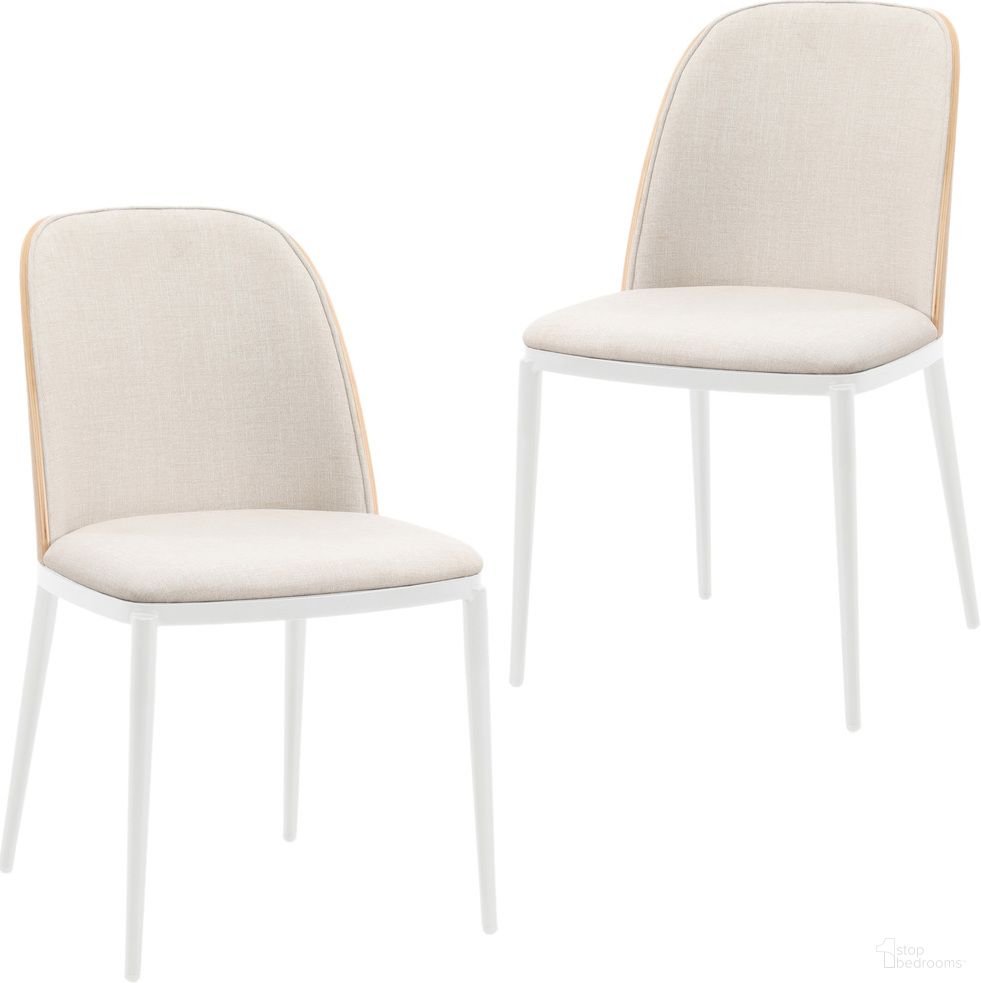 The appearance of Tule Dining Side Chair Set of 2 with Velvet Seat and White Steel Frame In Beige and Natural designed by LeisureMod in the transitional interior design. This beige and natural piece of furniture  was selected by 1StopBedrooms from Tule Collection to add a touch of cosiness and style into your home. Sku: TWCNW18BG2. Material: Wood. Chair Type: Side Chair.