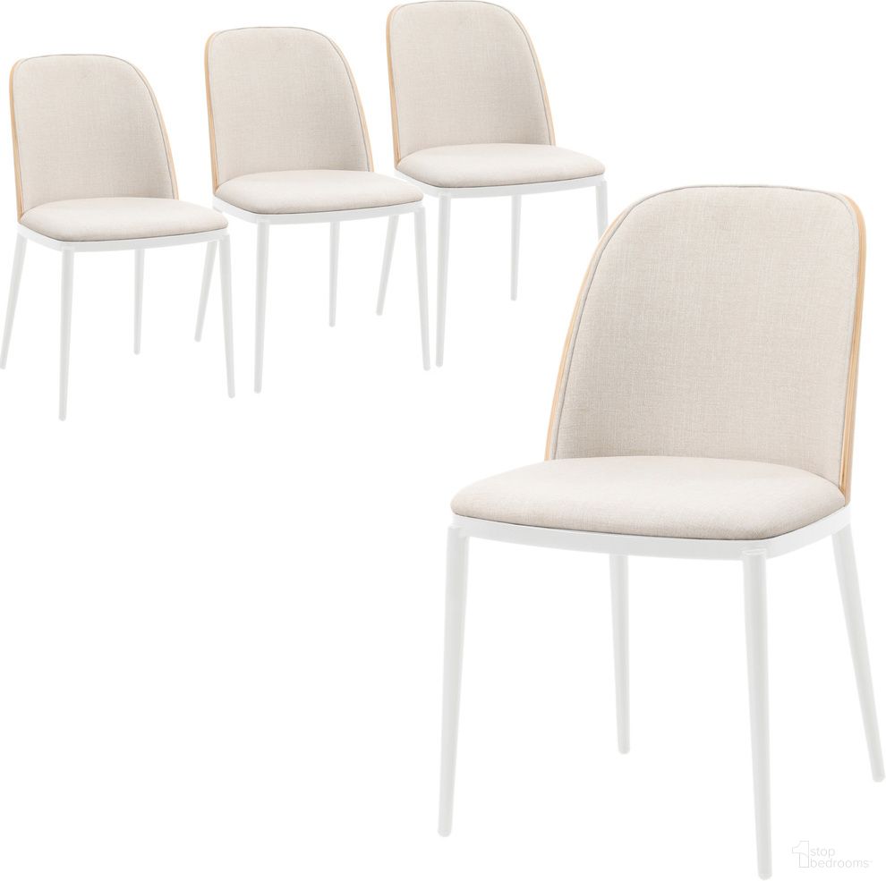 The appearance of Tule Dining Side Chair Set of 4 with Velvet Seat and White Steel Frame In Beige and Natural designed by LeisureMod in the transitional interior design. This beige and natural piece of furniture  was selected by 1StopBedrooms from Tule Collection to add a touch of cosiness and style into your home. Sku: TWCNW18BG4. Material: Wood. Chair Type: Side Chair.