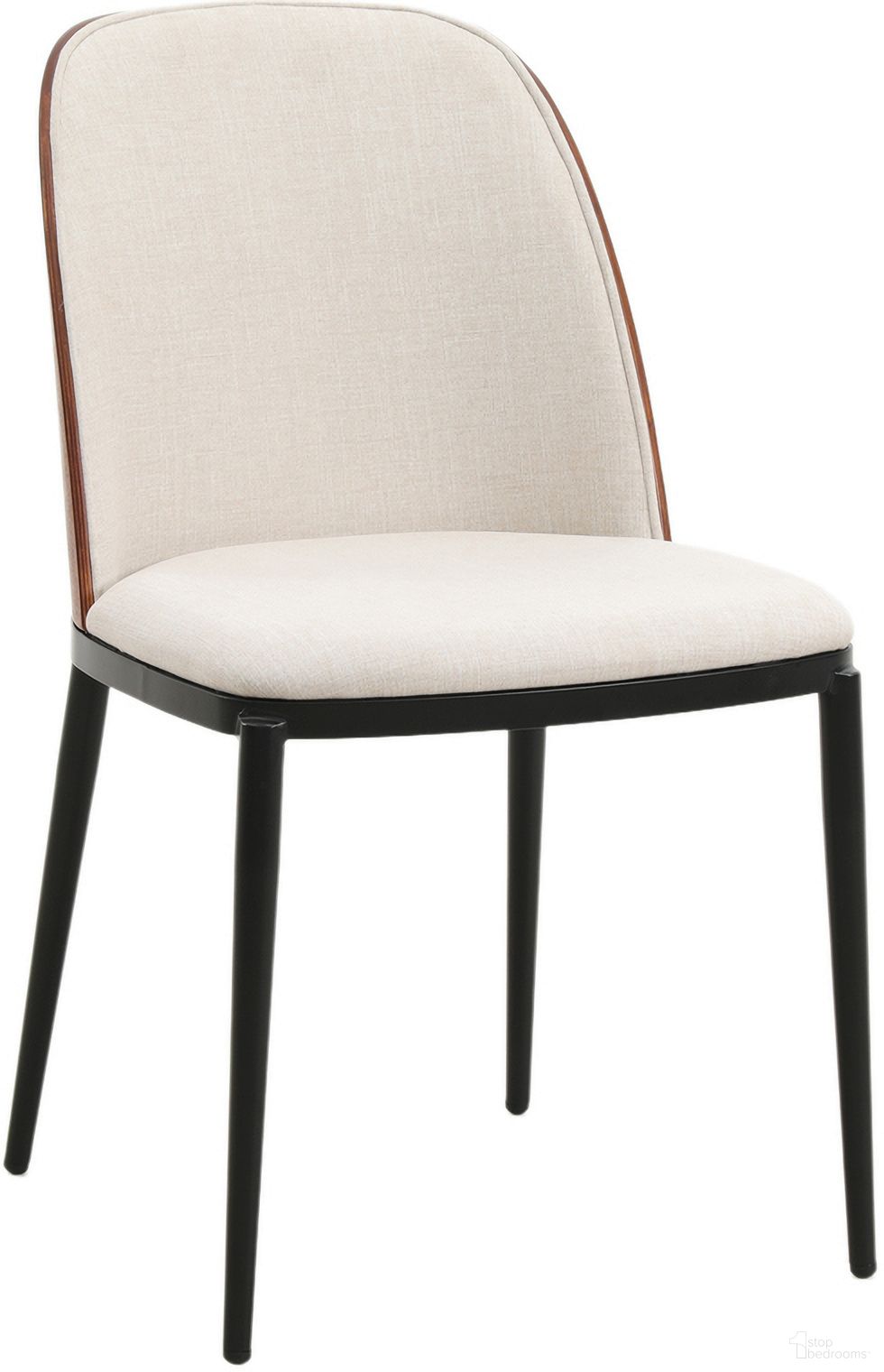 Tule Fabric Dining Side Chair In Walnut and Beige