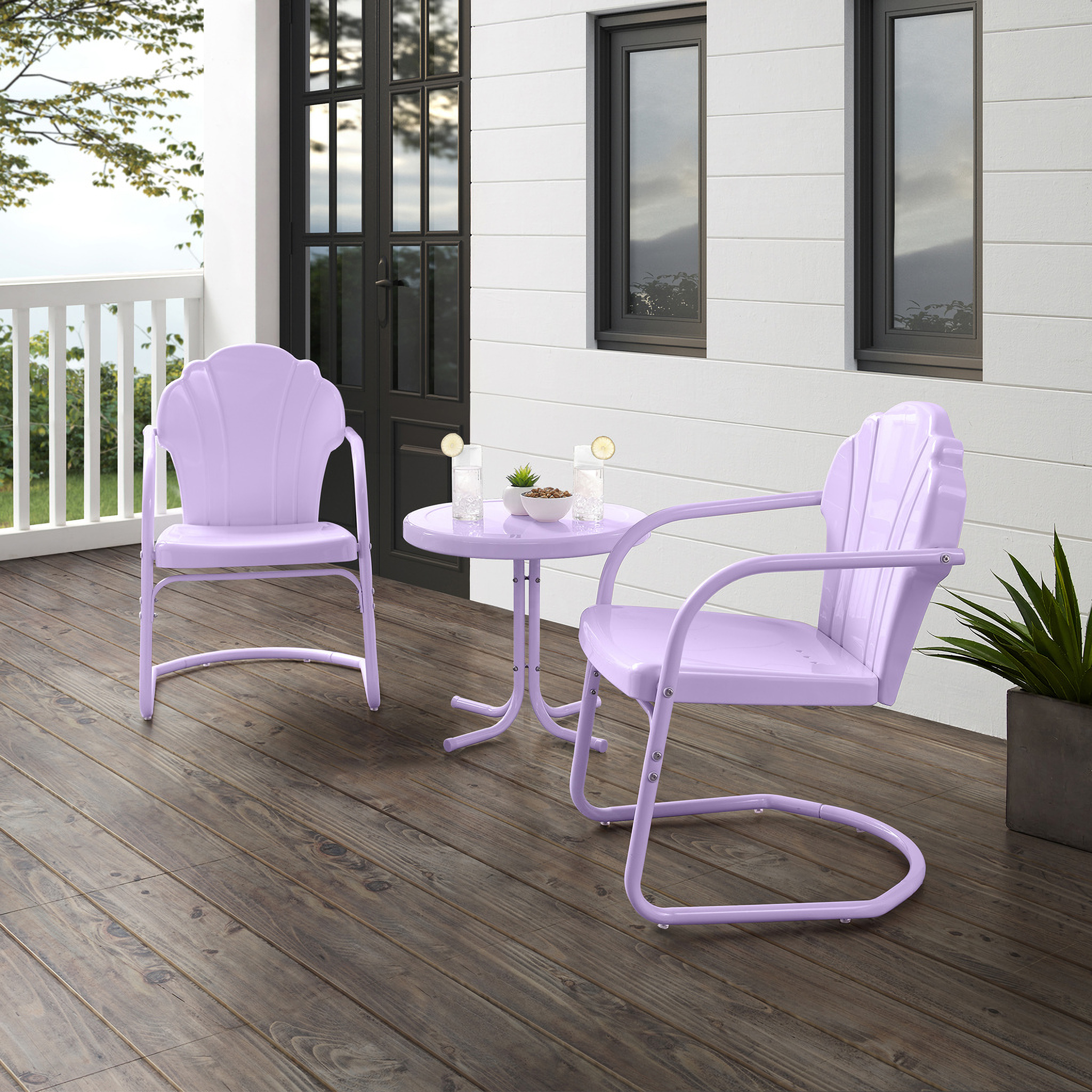 Tulip 3 Piece Retro Outdoor Chair Set In Lavender Gloss by Crosley