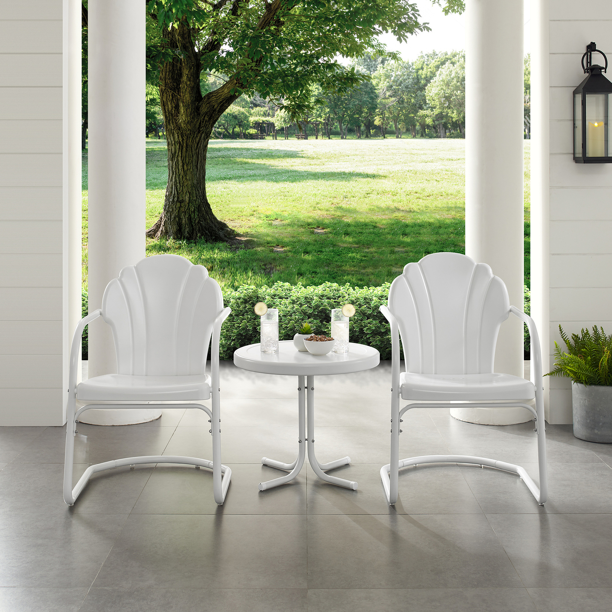 Tulip 3 Piece Retro Outdoor Chair Set In White Satin by Crosley Brands