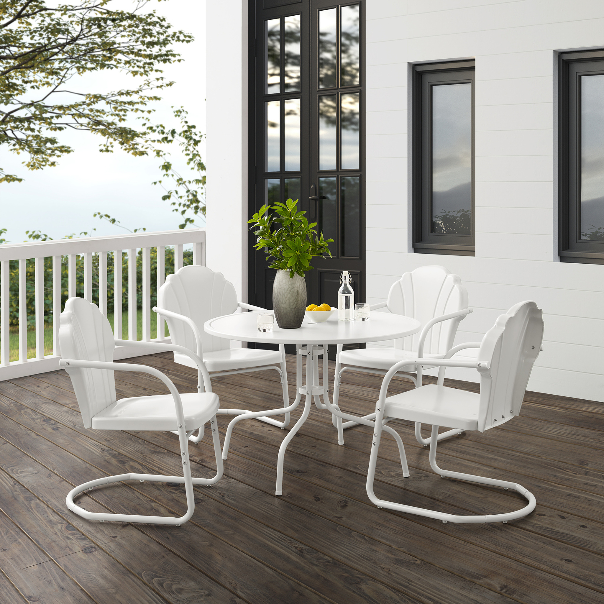 Tulip 5 Piece Retro Outdoor Dining Set In White Satin by Crosley Brands