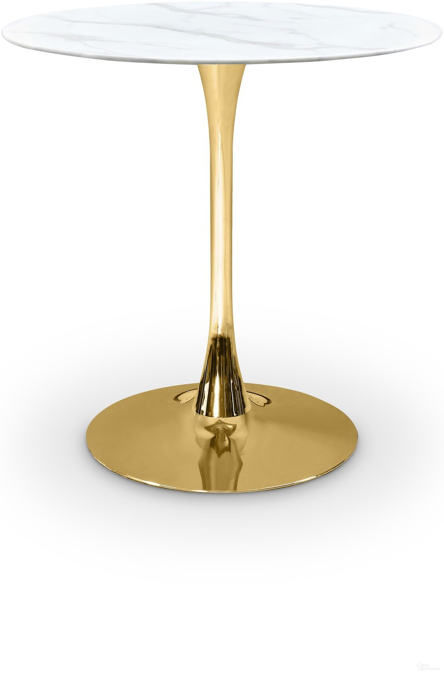 The appearance of Tulip Counter Height Table In Gold designed by Meridian in the modern / contemporary interior design. This gold piece of furniture  was selected by 1StopBedrooms from Tulip Collection to add a touch of cosiness and style into your home. Sku: 926-T Box 1/3 (Top);926-T Box 2/3 (Middle Support Column);926-T Box 3/3 (Base Plate/Square Connection Part/Hardware). Table Base Style: Pedestal. Table Top Shape: Round. Material: Marble. Size: 36".