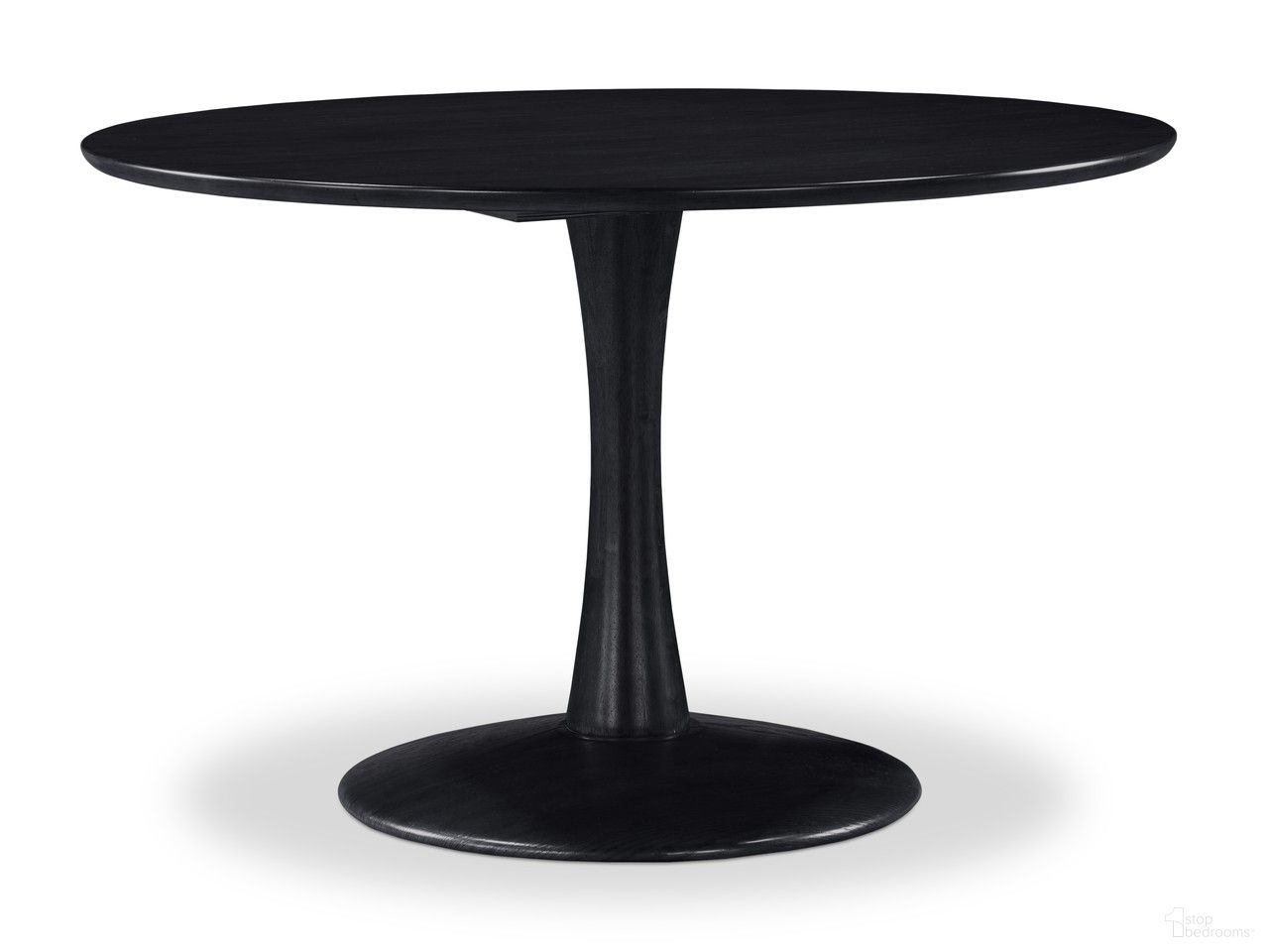 The appearance of Tulip Dining Table In Black designed by Meridian in the transitional interior design. This black piece of furniture  was selected by 1StopBedrooms from Tulip Collection to add a touch of cosiness and style into your home. Sku: 915Black-T. Table Base Style: Pedestal. Table Top Shape: Round. Material: Rubberwood. Size: 48".