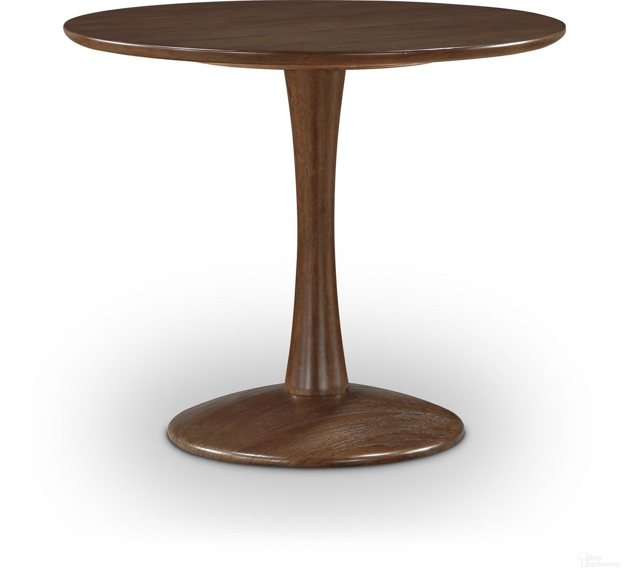 The appearance of Tulip Dining Table In Brown designed by Meridian in the transitional interior design. This brown piece of furniture  was selected by 1StopBedrooms from Tulip Collection to add a touch of cosiness and style into your home. Sku: 914Brown-T. Table Base Style: Pedestal. Table Top Shape: Round. Material: Rubberwood. Size: 36".