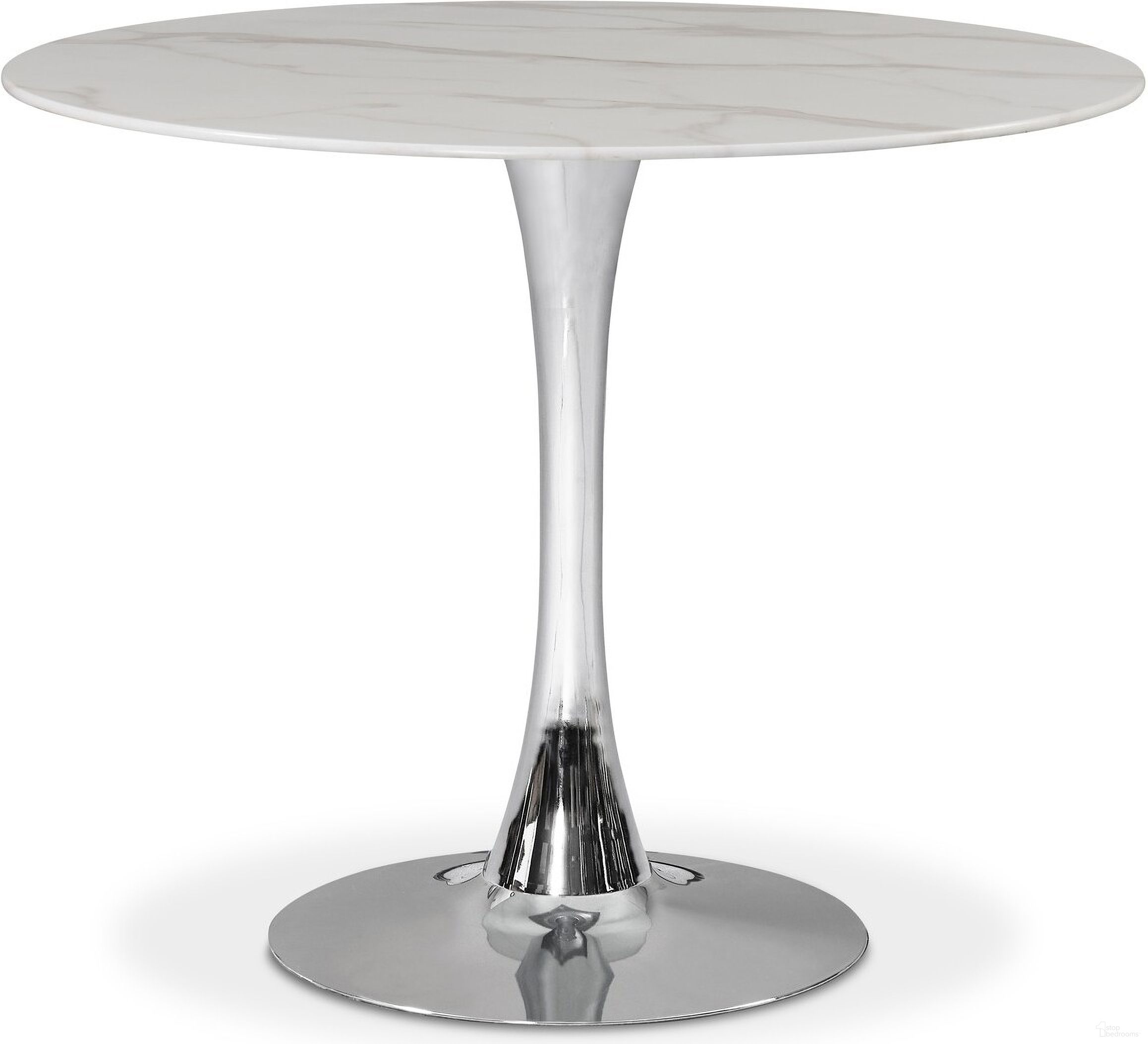 The appearance of Tulip 36-Inch Dining Table In Chrome designed by Meridian in the modern / contemporary interior design. This chrome piece of furniture  was selected by 1StopBedrooms from Tulip Collection to add a touch of cosiness and style into your home. Sku: 972-T Box 1/3 (Dining Table);972-T Box 2/3 (Middle Support Column);972-T Box 3/3 (Base plate+Square Connection part+Hardware). Table Base Style: Pedestal. Table Top Shape: Round. Material: Marble. Size: 36".