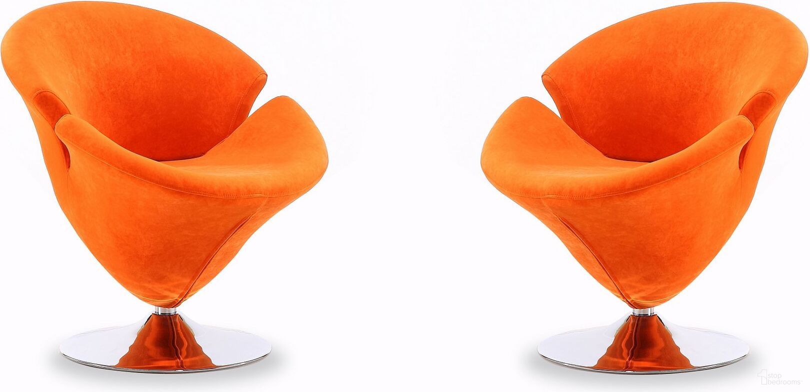 The appearance of Tulip Swivel Accent Chair in Orange and Polished Chrome (Set of 2) designed by Manhattan Comfort in the modern / contemporary interior design. This orange piece of furniture was selected by 1StopBedrooms from Tulip Collection to add a touch of cosiness and style into your home. Sku: AC029-OR;AC029-OR. Material: Metal.