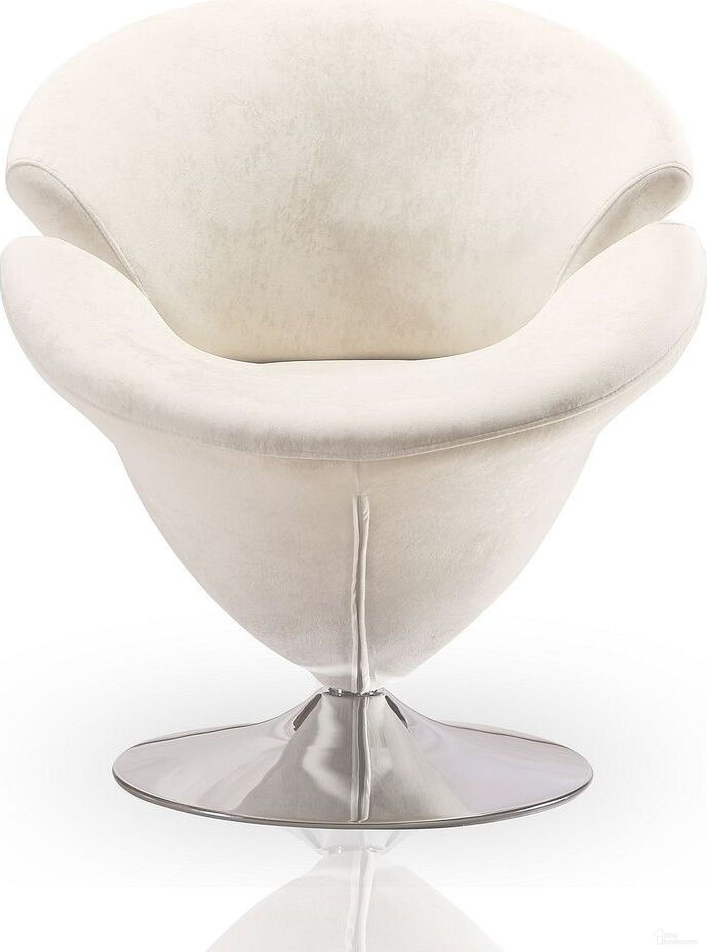 The appearance of Tulip Swivel Accent Chair in White and Polished Chrome designed by Manhattan Comfort in the modern / contemporary interior design. This white piece of furniture  was selected by 1StopBedrooms from Tulip Collection to add a touch of cosiness and style into your home. Sku: AC029-WH. Material: Velvet.