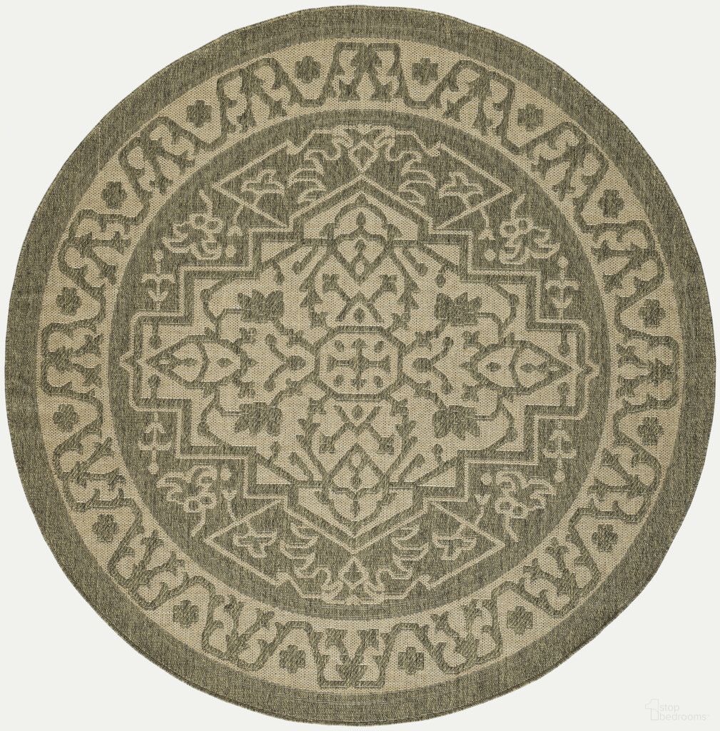 Tulum 8' x 8' Round Outdoor Rug In Olive and Green