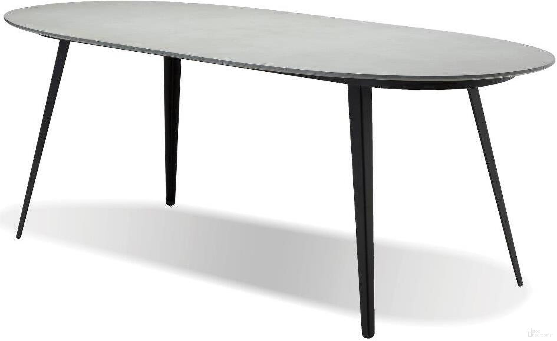 The appearance of Tulum Matte Grey And Black Galvanized Steel Legs Dining Table designed by Mobital in the modern / contemporary interior design. This grey/black piece of furniture  was selected by 1StopBedrooms from Tulum Collection to add a touch of cosiness and style into your home. Sku: DTA-TULU-GREY-BLACK. Table Base Style: Legs. Table Top Shape: Oval. Material: Steel. Size: 63" x 82".