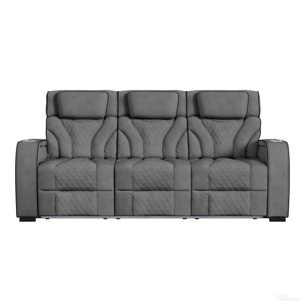 The appearance of Tundra Motion Sofa with DDT and LED In Simba Slate and Black Welt designed by Picket House in the transitional interior design. This black and slate piece of furniture was selected by 1StopBedrooms from Tundra Collection to add a touch of cosiness and style into your home. Sku: U-19190-11108-305. Material: PU.