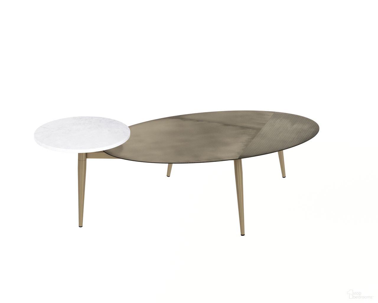Tuner Oval Coffee Table In Antique Brass and White