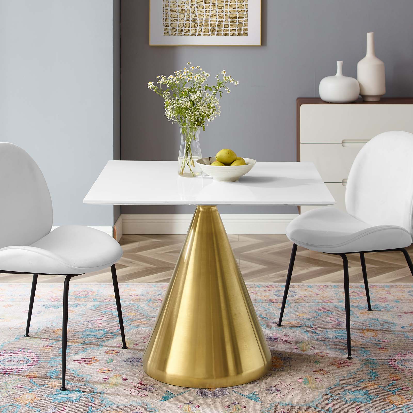 Tupelo 36 Inch Square Dining Table In Gold And White By Modway