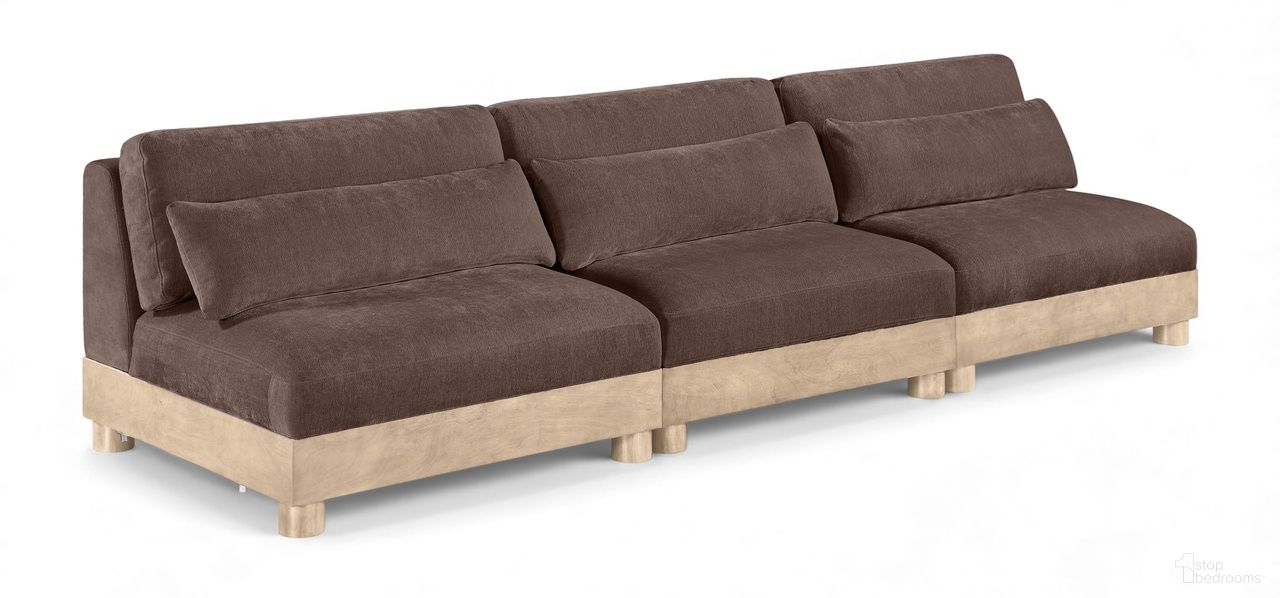 The appearance of Turin 120 Inch Chenille Fabric Upholstered 3-Piece Modular Sofa In Brown designed by Meridian in the modern / contemporary interior design. This brown piece of furniture was selected by 1StopBedrooms from Turin Collection to add a touch of cosiness and style into your home. Sku: 612Brown-Armless;612Brown-Armless;612Brown-Armless. Material: Birch Wood.
