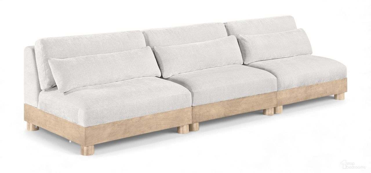 The appearance of Turin 120 Inch Chenille Fabric Upholstered 3-Piece Modular Sofa In Cream designed by Meridian in the modern / contemporary interior design. This cream piece of furniture was selected by 1StopBedrooms from Turin Collection to add a touch of cosiness and style into your home. Sku: 612Cream-Armless;612Cream-Armless;612Cream-Armless. Material: Birch Wood.