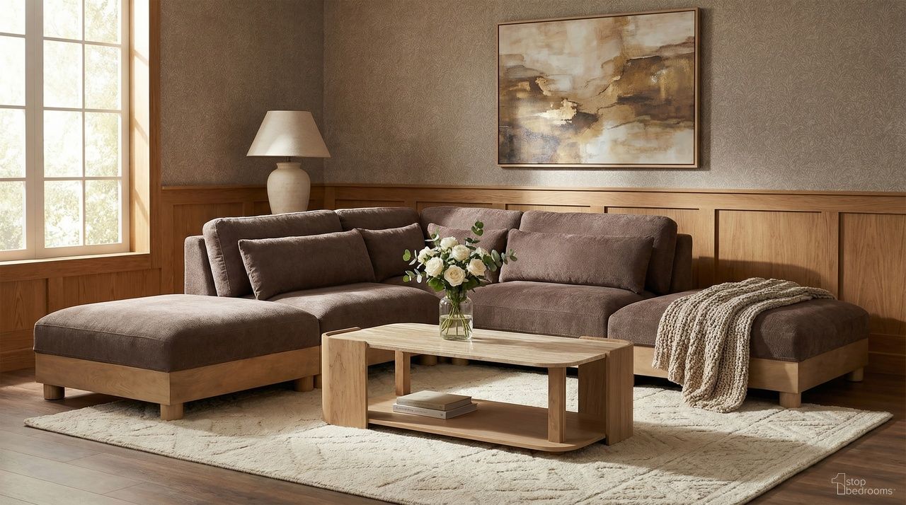 The appearance of Turin 120 Inch Chenille Fabric Upholstered 5-Piece Modular Sectional In Brown designed by Meridian in the modern / contemporary interior design. This brown piece of furniture was selected by 1StopBedrooms from Turin Collection to add a touch of cosiness and style into your home. Sku: 612Brown-Armless;612Brown-Armless;612Brown-Corner;612Brown-Ott;612Brown-Ott. Material: Birch Wood.