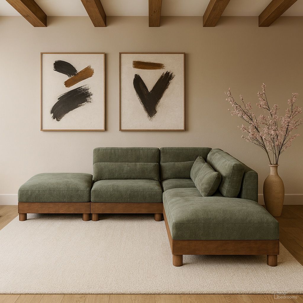The appearance of Turin 120 Inch Chenille Fabric Upholstered 5-Piece Modular Sectional In Green designed by Meridian in the modern / contemporary interior design. This green piece of furniture was selected by 1StopBedrooms from Turin Collection to add a touch of cosiness and style into your home. Sku: 606Green-Armless;606Green-Armless;606Green-Corner;606Green-Ott;606Green-Ott. Material: Birch Wood.