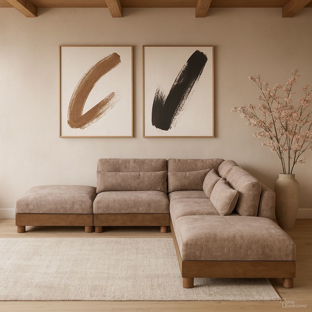 The appearance of Turin 120 Inch Chenille Fabric Upholstered 5-Piece Modular Sectional In Taupe designed by Meridian in the modern / contemporary interior design. This taupe piece of furniture was selected by 1StopBedrooms from Turin Collection to add a touch of cosiness and style into your home. Sku: 606Taupe-Armless;606Taupe-Armless;606Taupe-Corner;606Taupe-Ott;606Taupe-Ott. Material: Birch Wood.