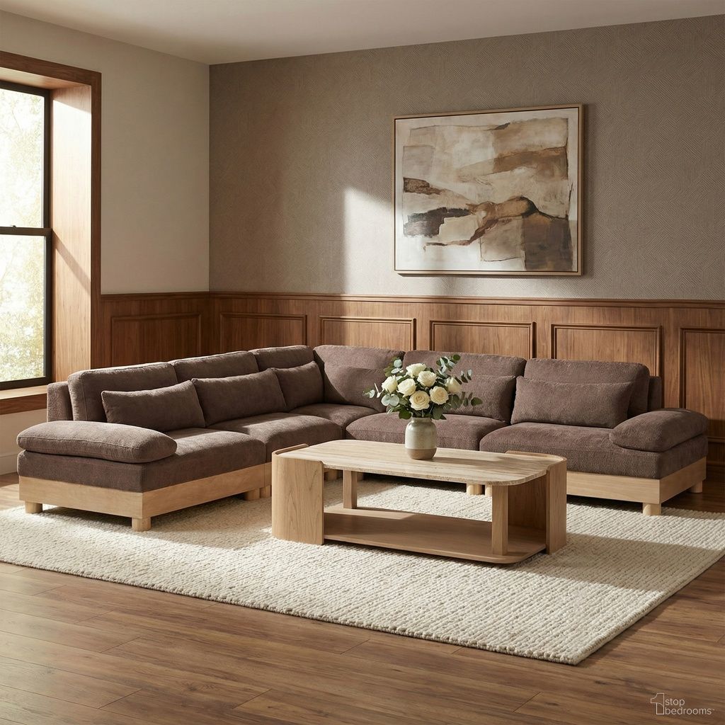 The appearance of Turin 127.75 Inch Chenille Fabric Upholstered 5-Piece Modular Sectional In Brown designed by Meridian in the modern / contemporary interior design. This brown piece of furniture was selected by 1StopBedrooms from Turin Collection to add a touch of cosiness and style into your home. Sku: 612Brown-Armless;612Brown-Armless;612Brown-Corner;612Brown-LAF;612Brown-RAF. Material: Birch Wood.