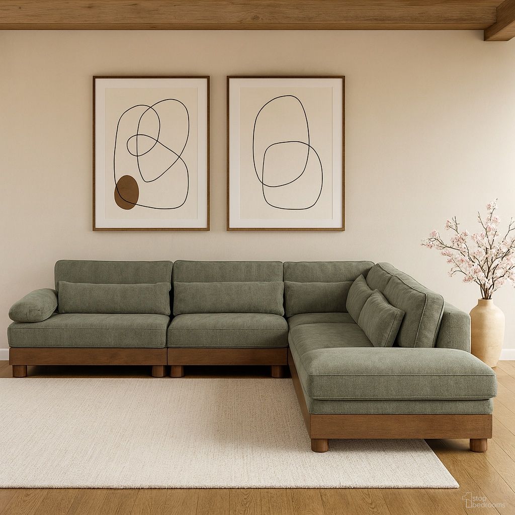 The appearance of Turin 127.75 Inch Chenille Fabric Upholstered 5-Piece Modular Sectional In Green designed by Meridian in the modern / contemporary interior design. This green piece of furniture was selected by 1StopBedrooms from Turin Collection to add a touch of cosiness and style into your home. Sku: 606Green-Armless;606Green-Armless;606Green-Corner;606Green-LAF;606Green-RAF. Material: Birch Wood.