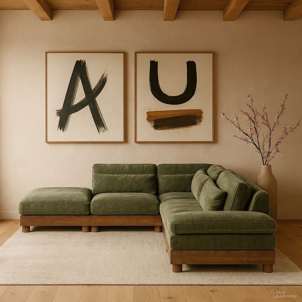 The appearance of Turin 127.75 Inch Chenille Fabric Upholstered 5-Piece Modular Sectional In Green designed by Meridian in the modern / contemporary interior design. This green piece of furniture was selected by 1StopBedrooms from Turin Collection to add a touch of cosiness and style into your home. Sku: 606Green-Armless;606Green-Armless;606Green-Corner;606Green-Ott;606Green-RAF. Material: Birch Wood.