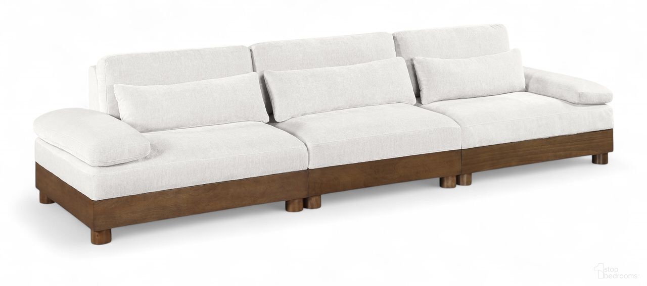 The appearance of Turin 135.5 Inch Chenille Fabric Upholstered 3-Piece Modular Sofa In Cream designed by Meridian in the modern / contemporary interior design. This cream piece of furniture was selected by 1StopBedrooms from Turin Collection to add a touch of cosiness and style into your home. Sku: 606Cream-Armless;606Cream-LAF;606Cream-RAF. Material: Birch Wood.