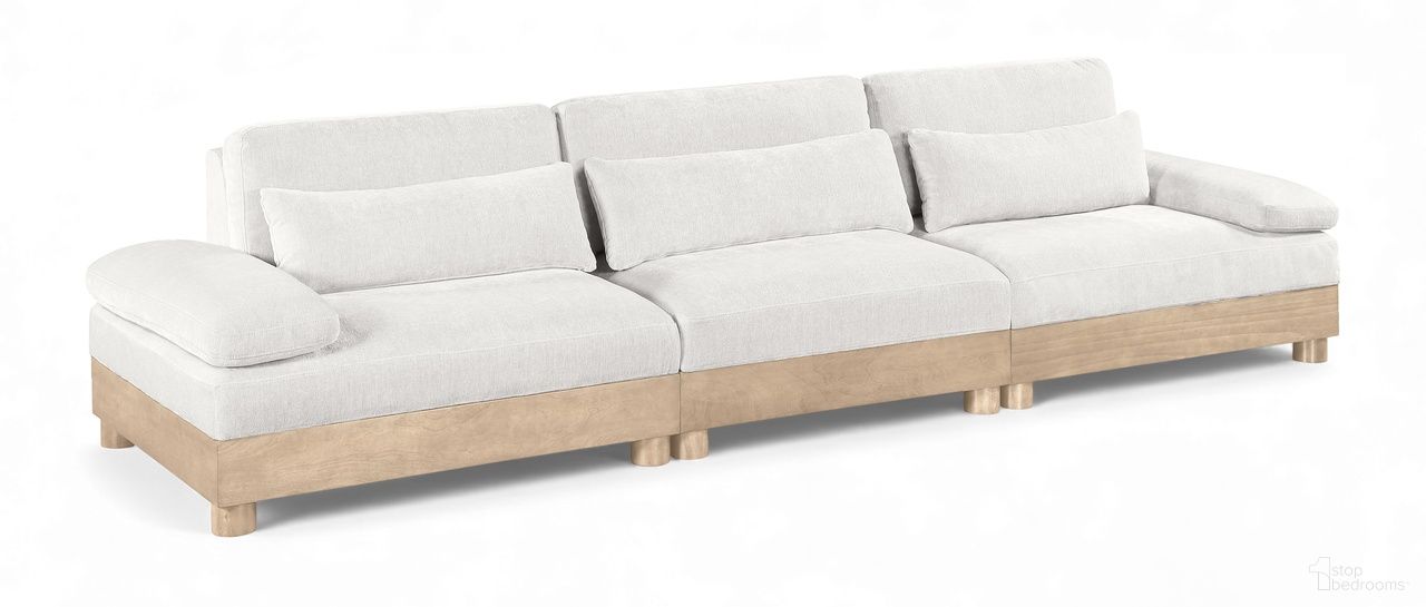 The appearance of Turin 135.5 Inch Chenille Fabric Upholstered 3-Piece Modular Sofa In Cream designed by Meridian in the modern / contemporary interior design. This cream piece of furniture was selected by 1StopBedrooms from Turin Collection to add a touch of cosiness and style into your home. Sku: 612Cream-Armless;612Cream-LAF;612Cream-RAF. Material: Birch Wood.