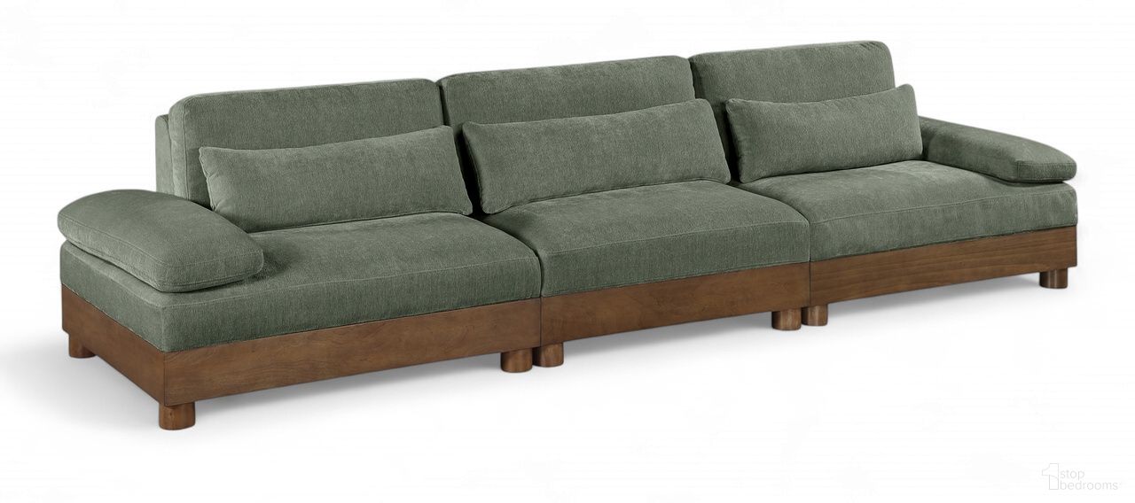The appearance of Turin 135.5 Inch Chenille Fabric Upholstered 3-Piece Modular Sofa In Green designed by Meridian in the modern / contemporary interior design. This green piece of furniture was selected by 1StopBedrooms from Turin Collection to add a touch of cosiness and style into your home. Sku: 606Green-Armless;606Green-LAF;606Green-RAF. Material: Birch Wood.
