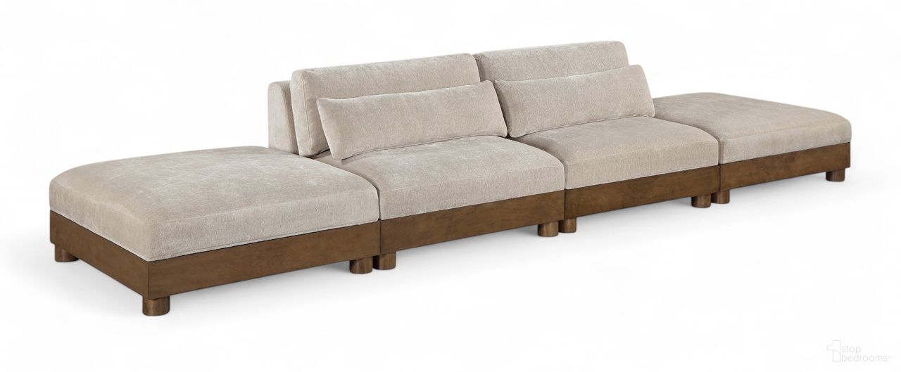 The appearance of Turin 160 Inch Chenille Fabric Upholstered 4-Piece Modular Sofa In Taupe designed by Meridian in the modern / contemporary interior design. This taupe piece of furniture was selected by 1StopBedrooms from Turin Collection to add a touch of cosiness and style into your home. Sku: 606Taupe-Armless;606Taupe-Armless;606Taupe-Ott;606Taupe-Ott. Material: Birch Wood.