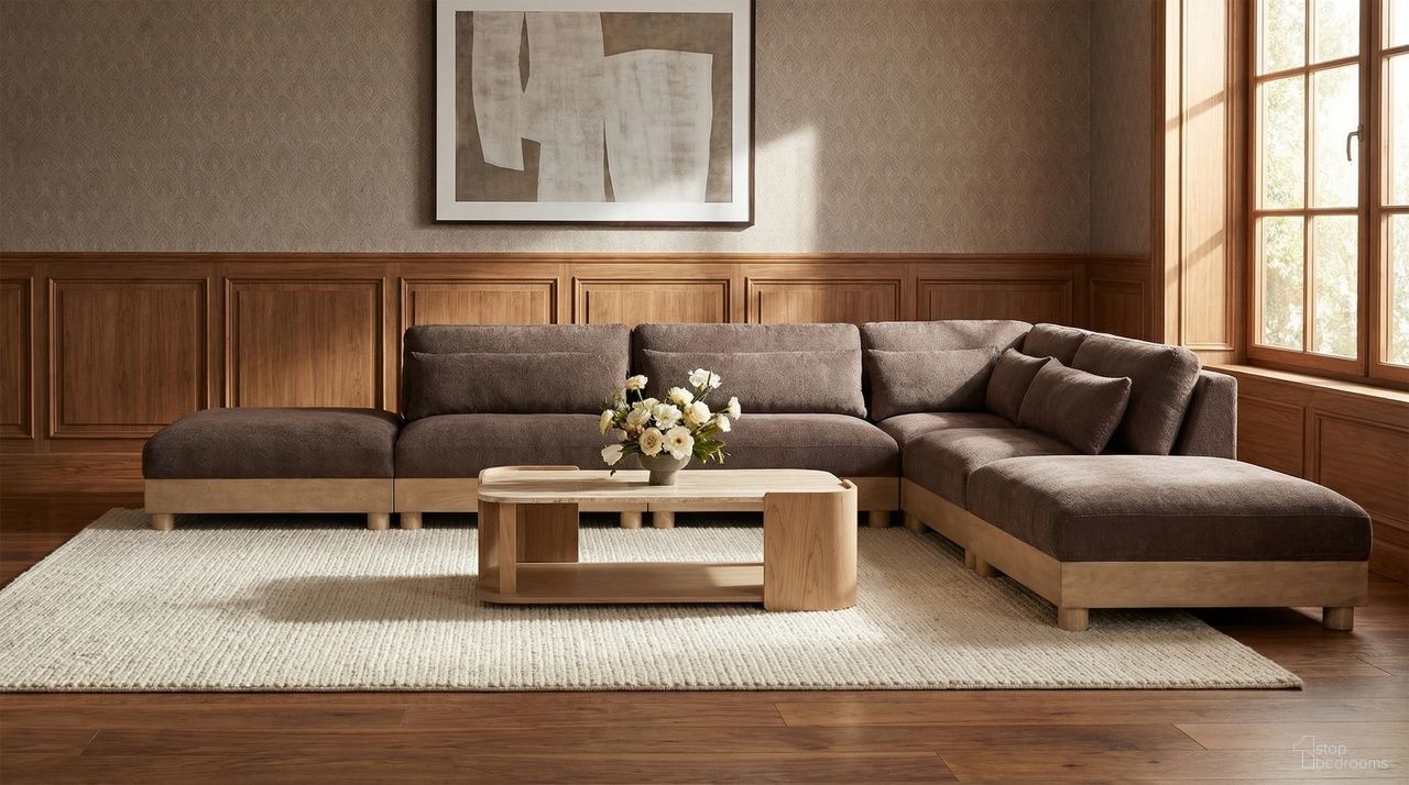 The appearance of Turin 160 Inch Chenille Fabric Upholstered 6-Piece Modular Sectional In Brown designed by Meridian in the modern / contemporary interior design. This brown piece of furniture was selected by 1StopBedrooms from Turin Collection to add a touch of cosiness and style into your home. Sku: 612Brown-Armless;612Brown-Armless;612Brown-Armless;612Brown-Corner;612Brown-Ott;612Brown-Ott. Material: Birch Wood.