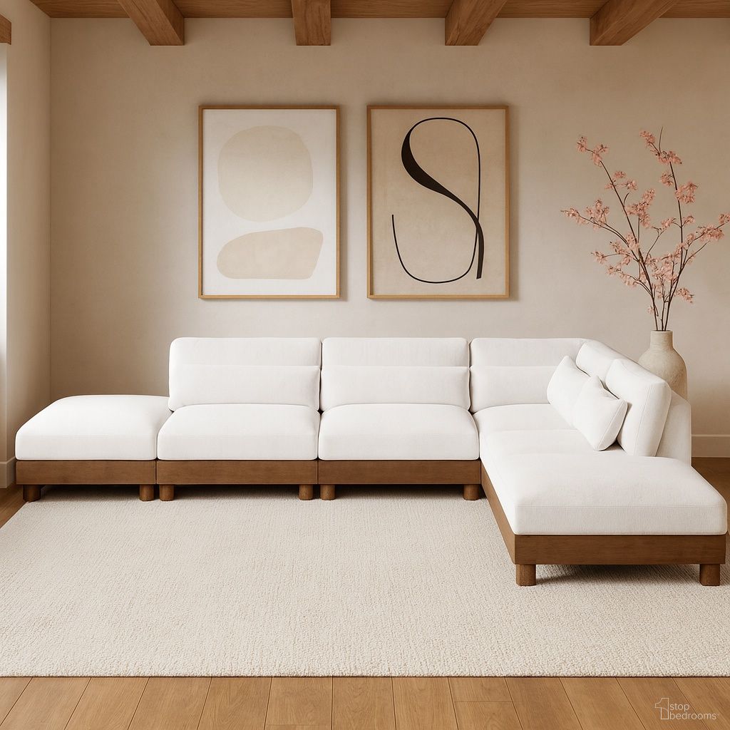 The appearance of Turin 160 Inch Chenille Fabric Upholstered 6-Piece Modular Sectional In Cream designed by Meridian in the modern / contemporary interior design. This cream piece of furniture was selected by 1StopBedrooms from Turin Collection to add a touch of cosiness and style into your home. Sku: 606Cream-Armless;606Cream-Armless;606Cream-Armless;606Cream-Corner;606Cream-Ott;606Cream-Ott. Material: Birch Wood.