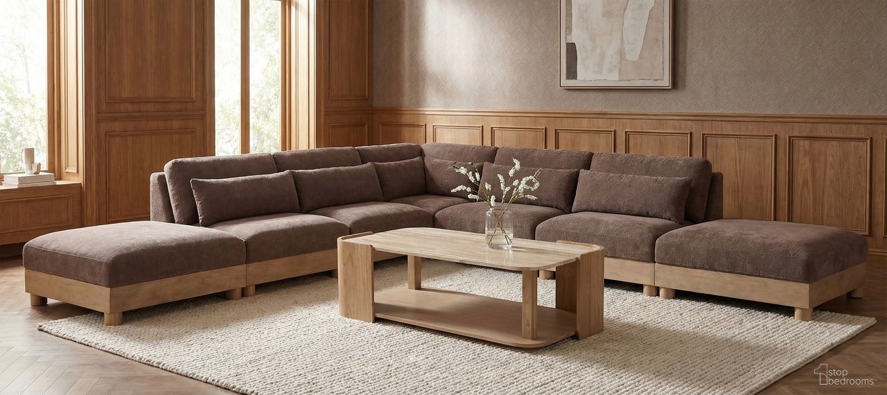 The appearance of Turin 160 Inch Chenille Fabric Upholstered 7-Piece Modular Sectional In Brown designed by Meridian in the modern / contemporary interior design. This brown piece of furniture was selected by 1StopBedrooms from Turin Collection to add a touch of cosiness and style into your home. Sku: 612Brown-Armless;612Brown-Armless;612Brown-Armless;612Brown-Armless;612Brown-Corner;612Brown-Ott;612Brown-Ott. Material: Birch Wood.