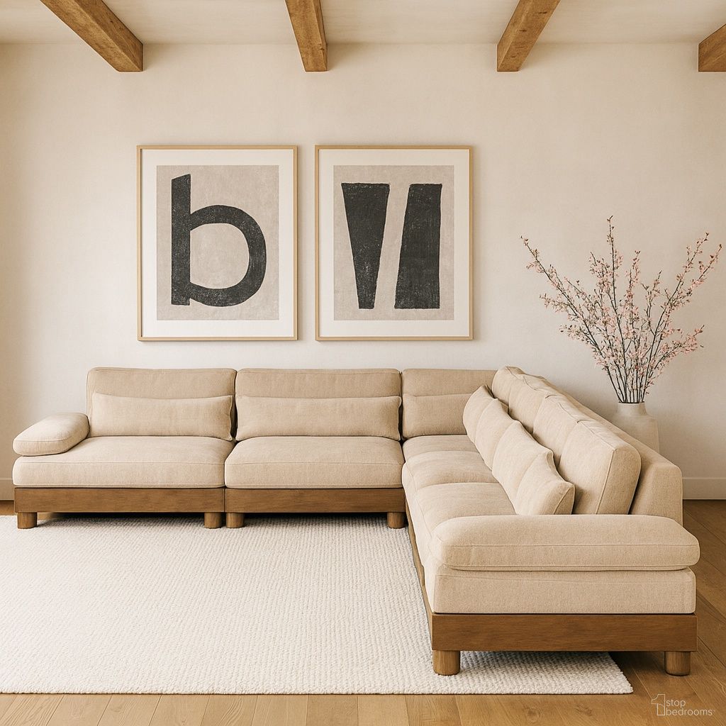 The appearance of Turin 167.75 Inch Chenille Fabric Upholstered 6-Piece Modular Sectional In Beige designed by Meridian in the modern / contemporary interior design. This beige piece of furniture was selected by 1StopBedrooms from Turin Collection to add a touch of cosiness and style into your home. Sku: 606Beige-Armless;606Beige-Armless;606Beige-Armless;606Beige-Corner;606Beige-LAF;606Beige-RAF. Material: Birch Wood.