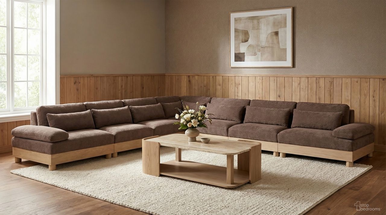 The appearance of Turin 167.75 Inch Chenille Fabric Upholstered 7-Piece Modular Sectional In Brown designed by Meridian in the modern / contemporary interior design. This brown piece of furniture was selected by 1StopBedrooms from Turin Collection to add a touch of cosiness and style into your home. Sku: 612Brown-Armless;612Brown-Armless;612Brown-Armless;612Brown-Armless;612Brown-Corner;612Brown-LAF;612Brown-RAF. Material: Birch Wood.