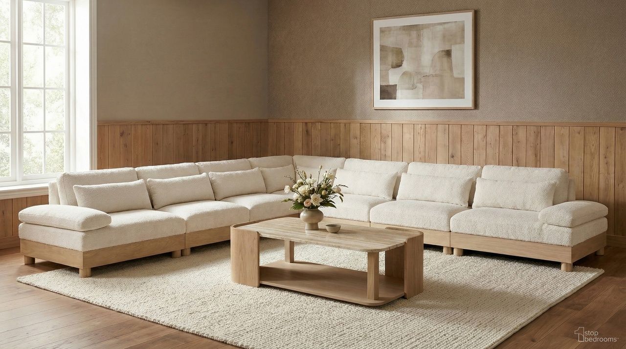 The appearance of Turin 167.75 Inch Chenille Fabric Upholstered 7-Piece Modular Sectional In Cream designed by Meridian in the modern / contemporary interior design. This cream piece of furniture was selected by 1StopBedrooms from Turin Collection to add a touch of cosiness and style into your home. Sku: 612Cream-Armless;612Cream-Armless;612Cream-Armless;612Cream-Armless;612Cream-Corner;612Cream-LAF;612Cream-RAF. Material: Birch Wood.