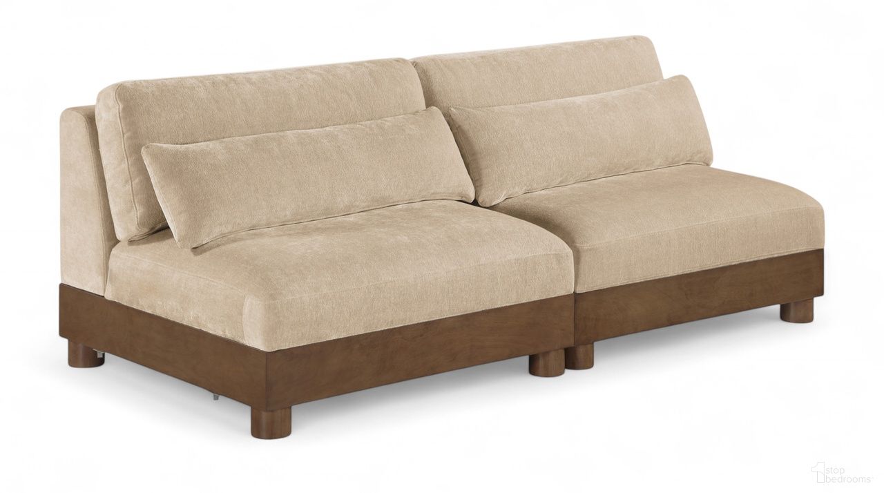 The appearance of Turin 80 Inch Chenille Fabric Upholstered 2-Piece Modular Sofa In Beige designed by Meridian in the modern / contemporary interior design. This beige piece of furniture was selected by 1StopBedrooms from Turin Collection to add a touch of cosiness and style into your home. Sku: 606Beige-Armless;606Beige-Armless. Material: Birch Wood.