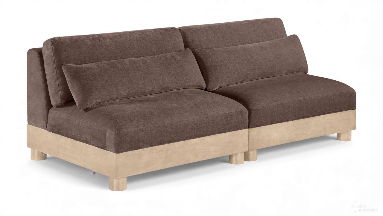 The appearance of Turin 80 Inch Chenille Fabric Upholstered 2-Piece Modular Sofa In Brown designed by Meridian in the modern / contemporary interior design. This brown piece of furniture  was selected by 1StopBedrooms from Turin Collection to add a touch of cosiness and style into your home. Sku: 612Brown-Armless;612Brown-Armless. Material: Birch Wood.