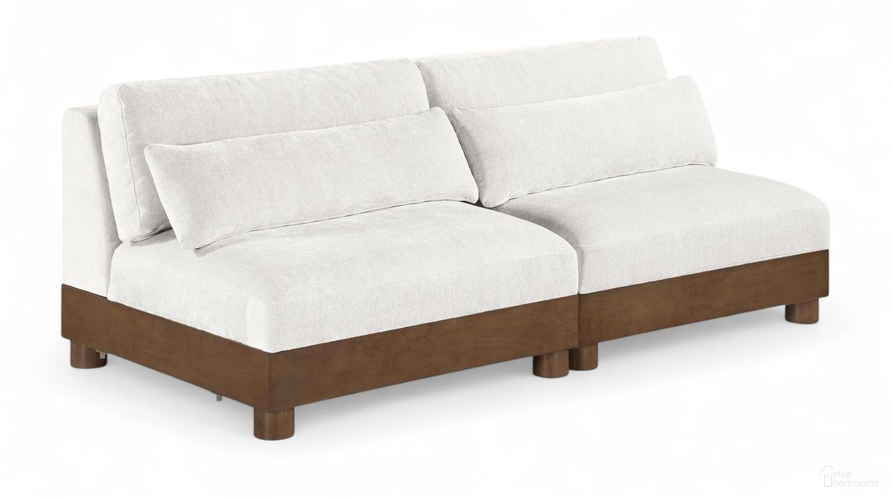 The appearance of Turin 80 Inch Chenille Fabric Upholstered 2-Piece Modular Sofa In Cream designed by Meridian in the modern / contemporary interior design. This cream piece of furniture was selected by 1StopBedrooms from Turin Collection to add a touch of cosiness and style into your home. Sku: 606Cream-Armless;606Cream-Armless. Material: Birch Wood.